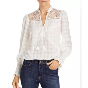 Lini Colette Smocked Sleeve Blouse in Ivory NWT Size XS